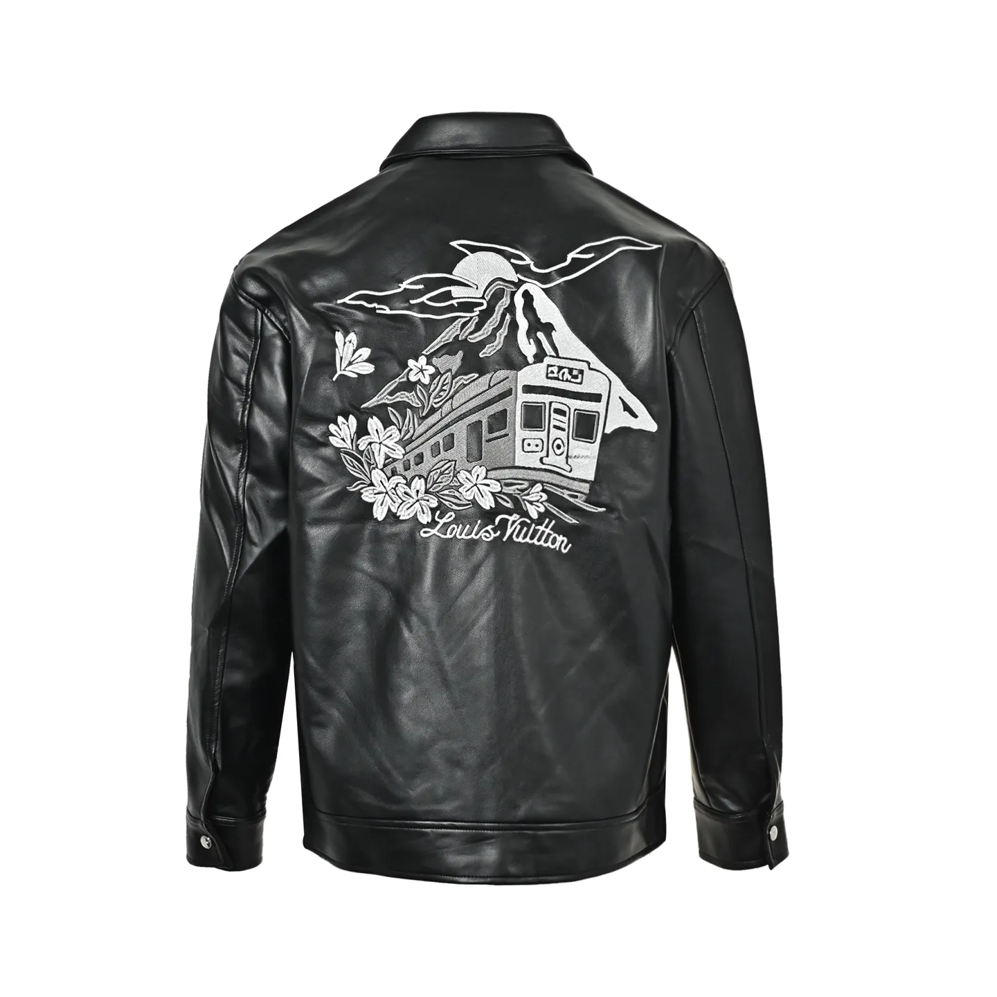 Louis Vuitton/Louis Vuitton Mount Fuji Train Embroidered Lapel Leather Jacket